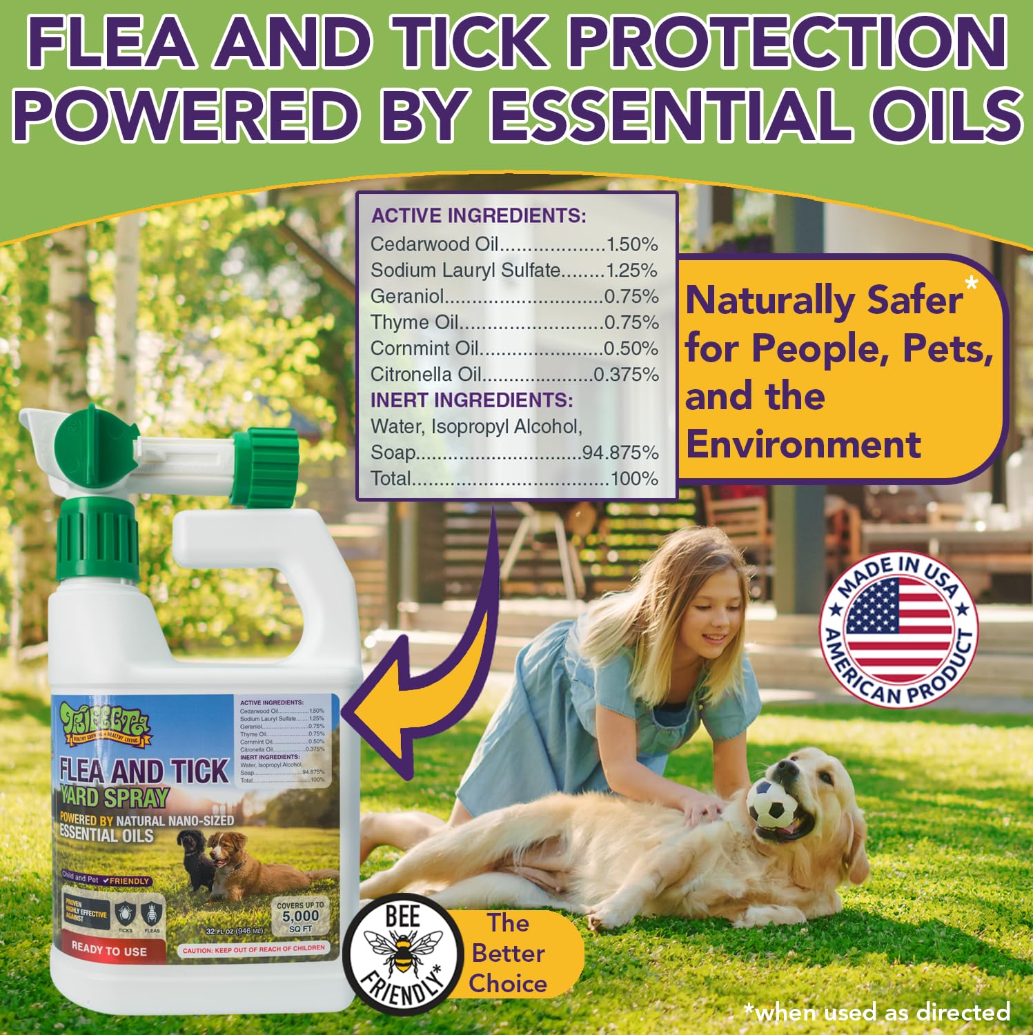 Trifecta natural flea and tick protection for gardens and landscaping.