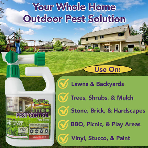 Trifecta Outdoor Pest Control bottle in pet-friendly home setting.