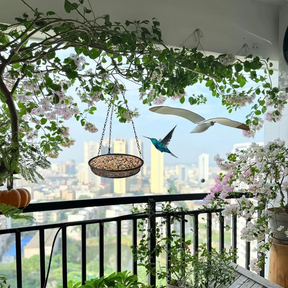 Triflice bird feeder metal mesh adjustable height adapts to spaces