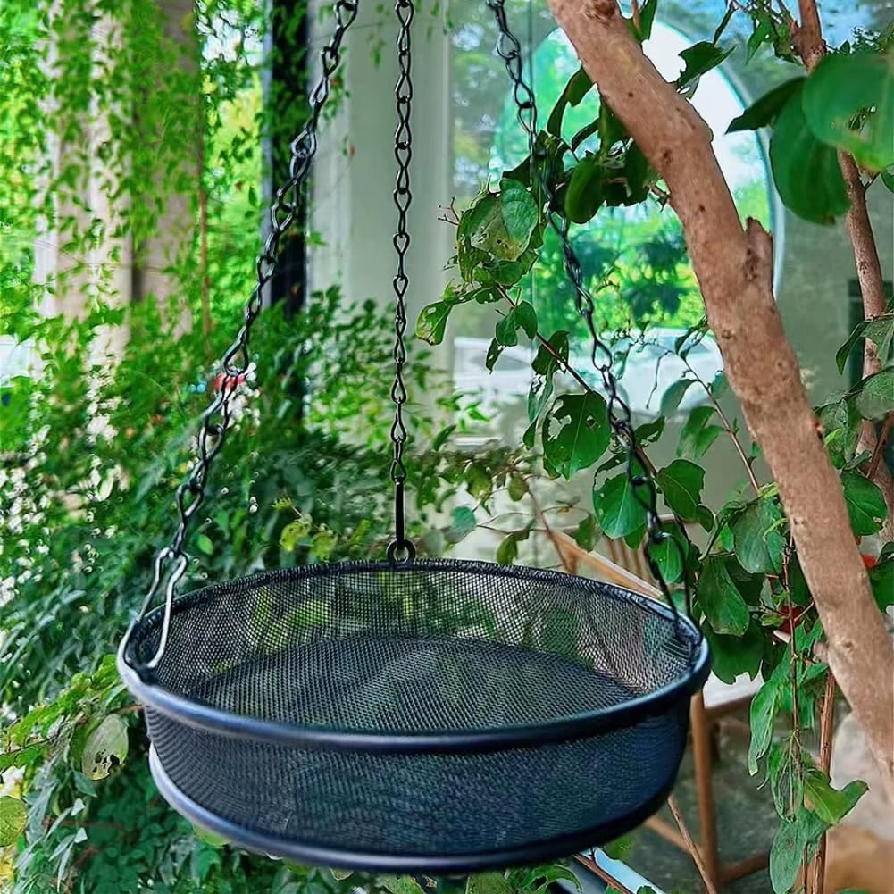 Triflice bird feeder metal mesh fine-tray supports diverse seed blends