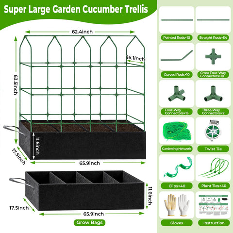 TrigenTeels 67in height wide frame supports tall vegetables with sturdy growth.