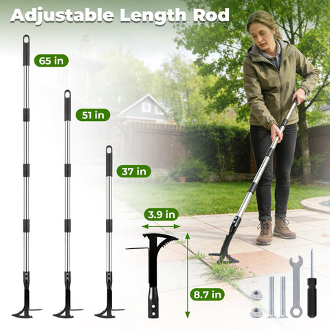 TrigenTeels multi-action L-shape design reaching narrow gaps between pavers and bricks.