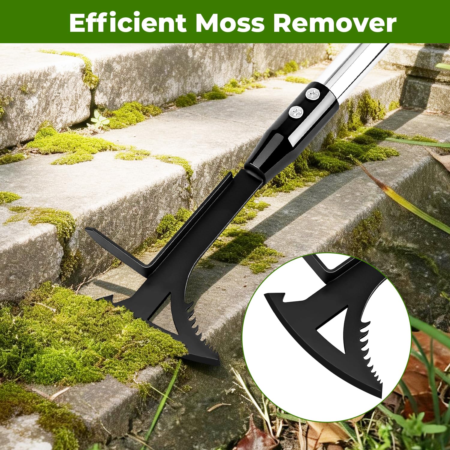 TrigenTeels weeder between pavers with moss removal in a precise, controlled motion.