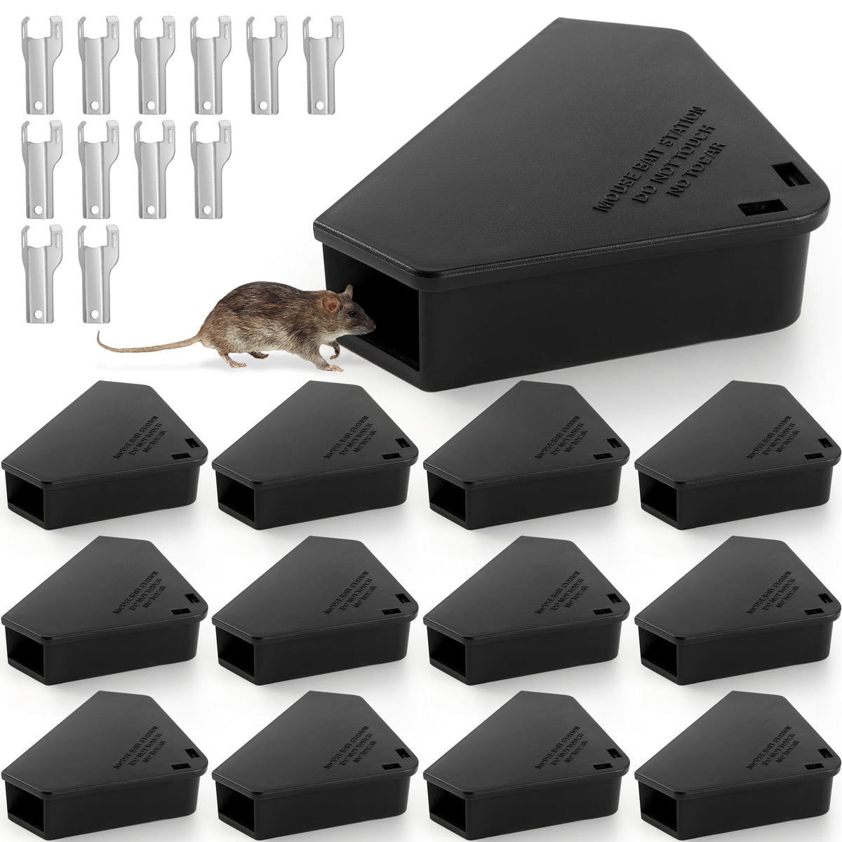 Trihood 12 pack mouse bait station with keys for safe indoor and outdoor use