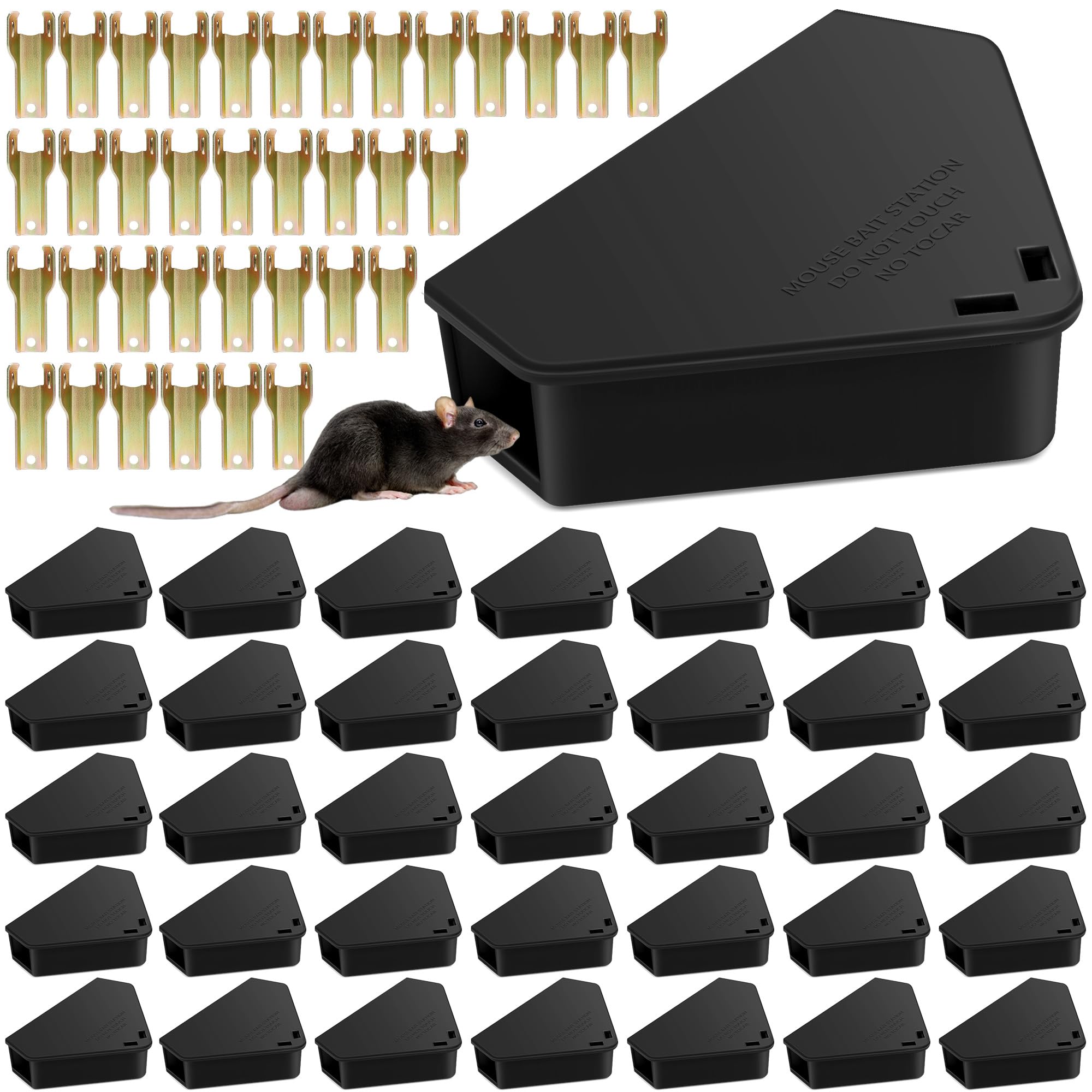 Trihood 36-pack mouse bait stations protect bait outdoors and indoors.