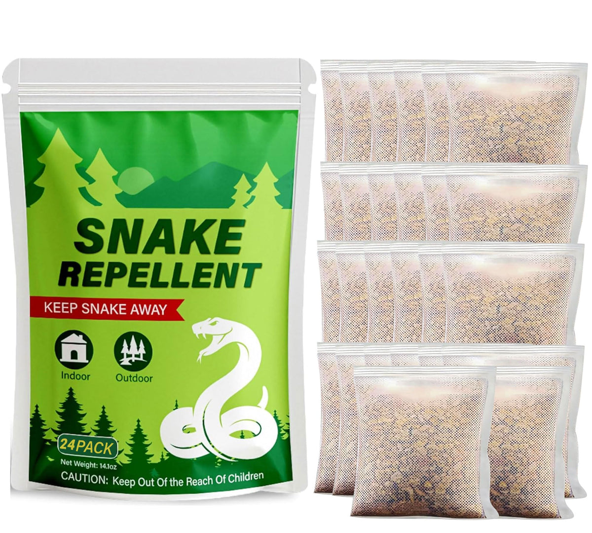 Trihood snake repellent pouches packaging shows the product branding and ready deterrent barrier for yards