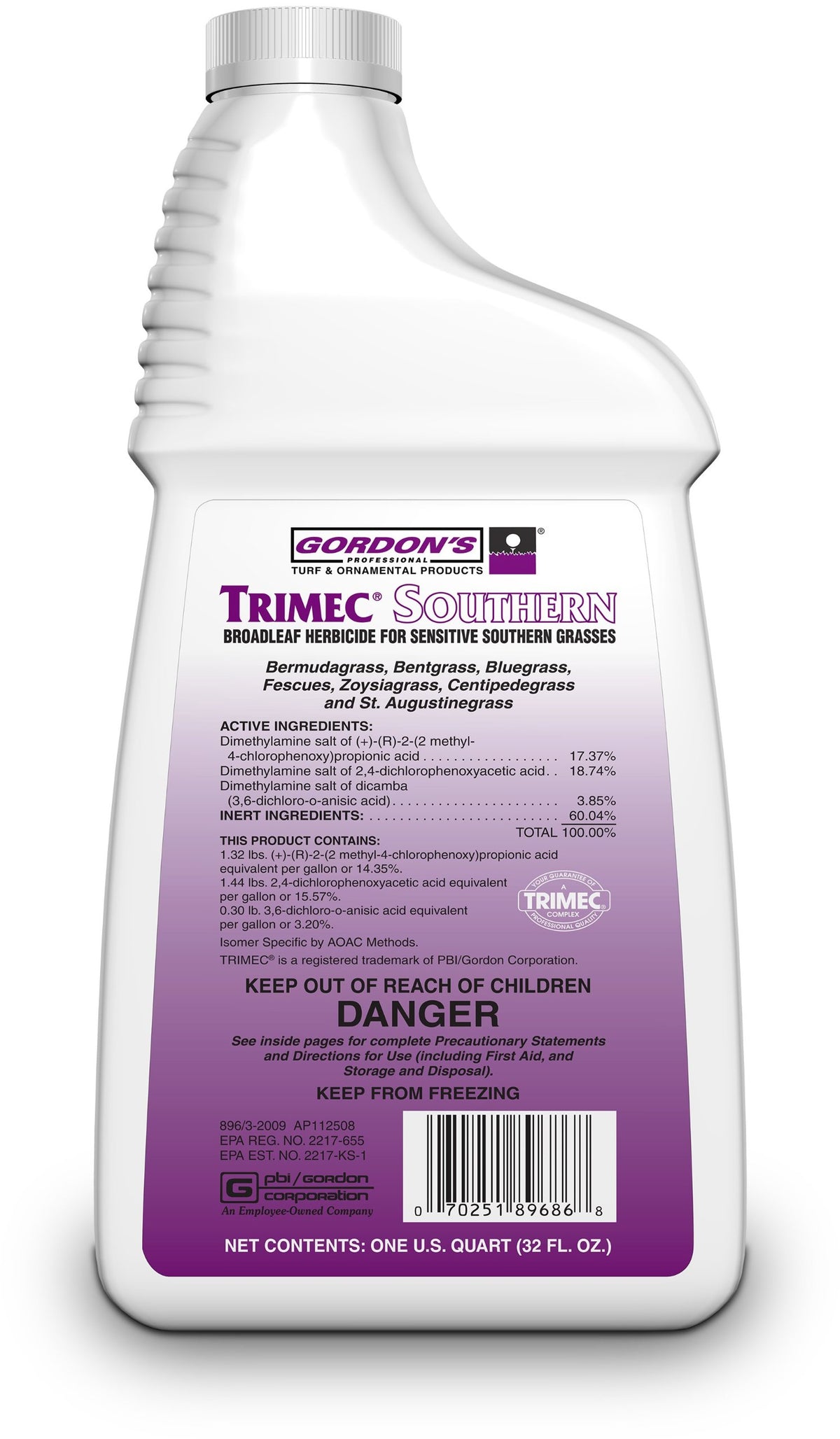 TRIMEC Southern Broadleaf Herbicide bottle; targets clover and chickweed in warm-season lawns