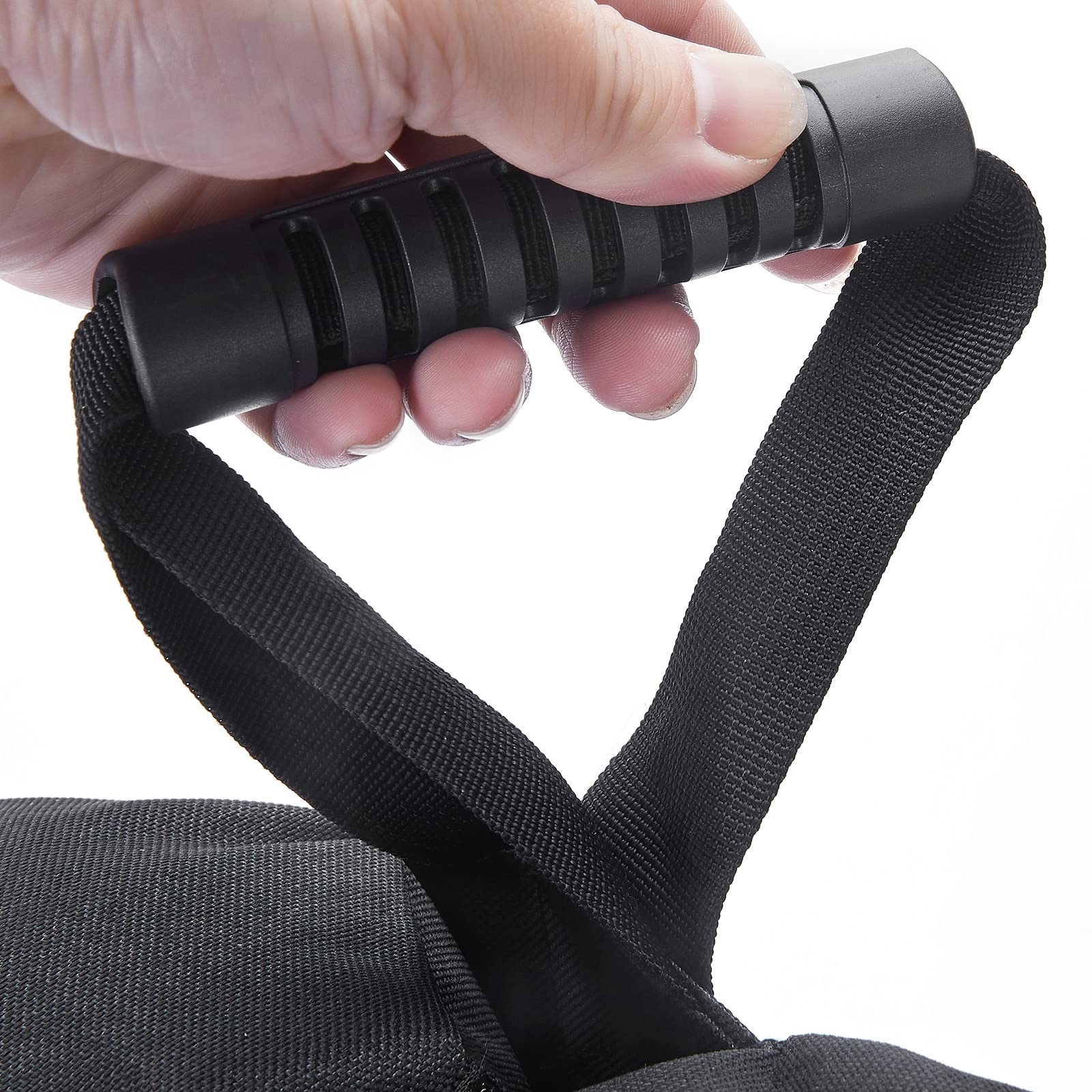 Weight bags wrapped around canopy leg for wind resistance
