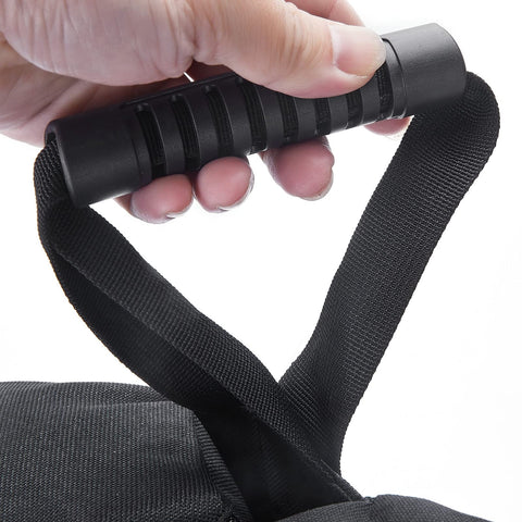 Weight bags wrapped around canopy leg for wind resistance