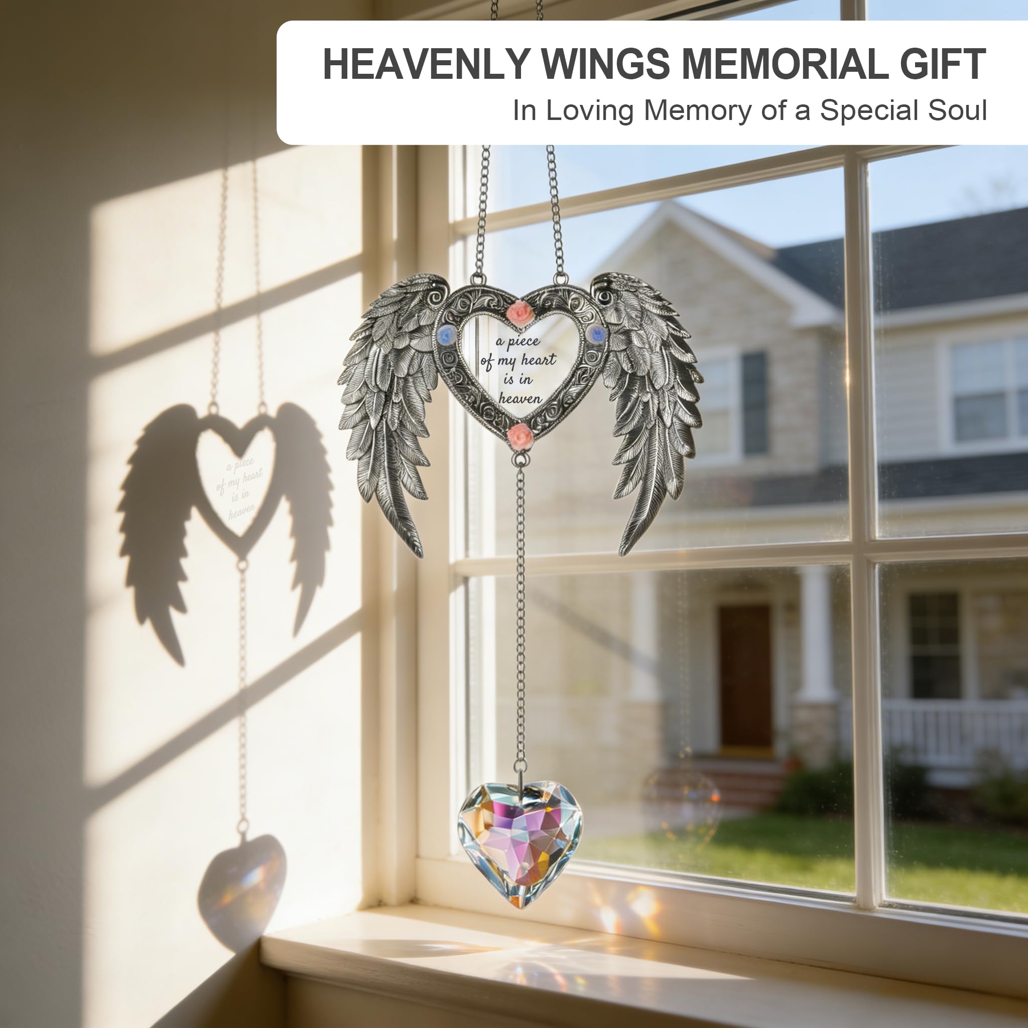 TRINYVORA angel wings crystal suncatcher with inscription evokes comfort