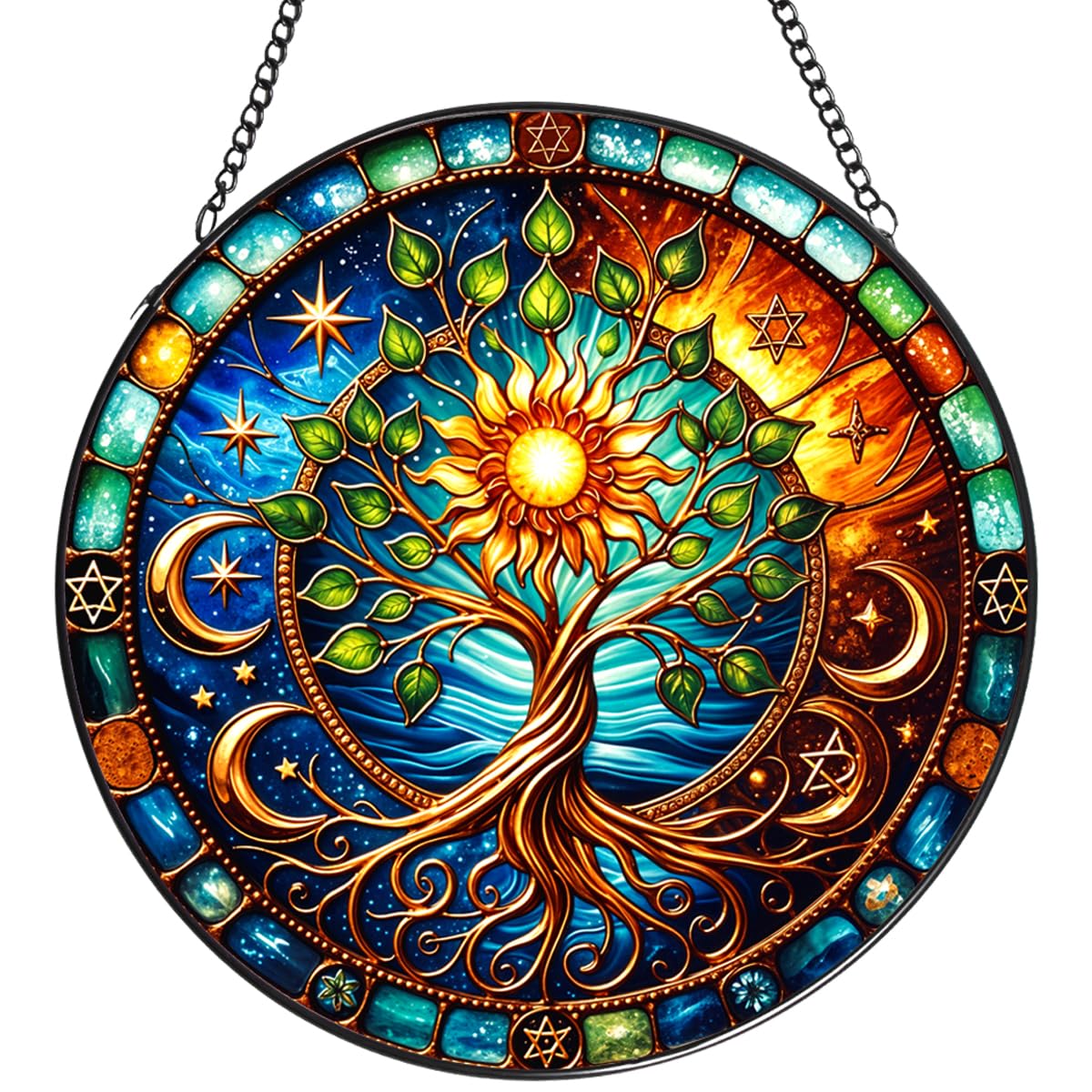 TRINYVORA Tree of Life stained glass window hanging brightens sunlit spaces