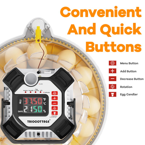 TRIOCOTTAGE incubator-automatic-egg-turning keeps eggs turning for uniform heating.