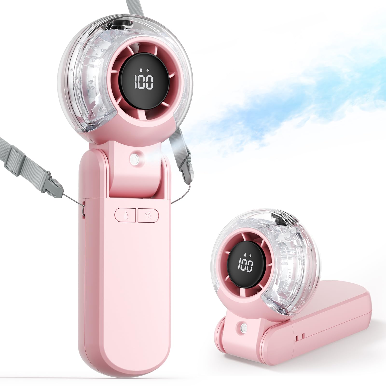 TriPole misting fan portable desk-tilt view for versatile cooling.