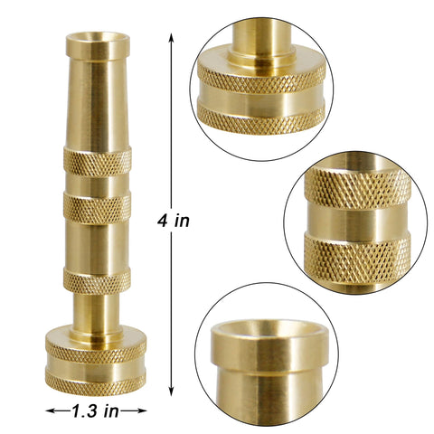 Triumpeek brass hose nozzle adjustable twist for mist to jet spray.