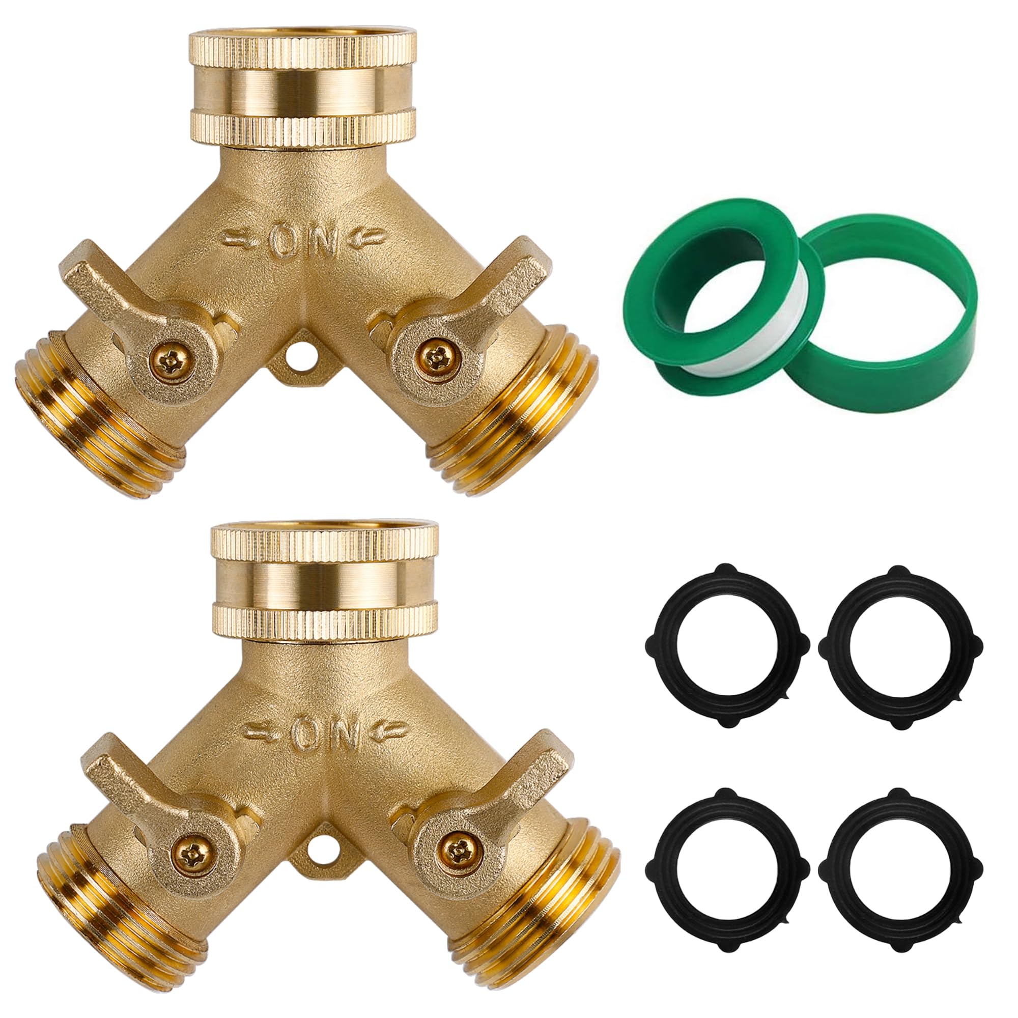 Triumpeek brass hose splitter with 2-way Y shape for easy watering control.