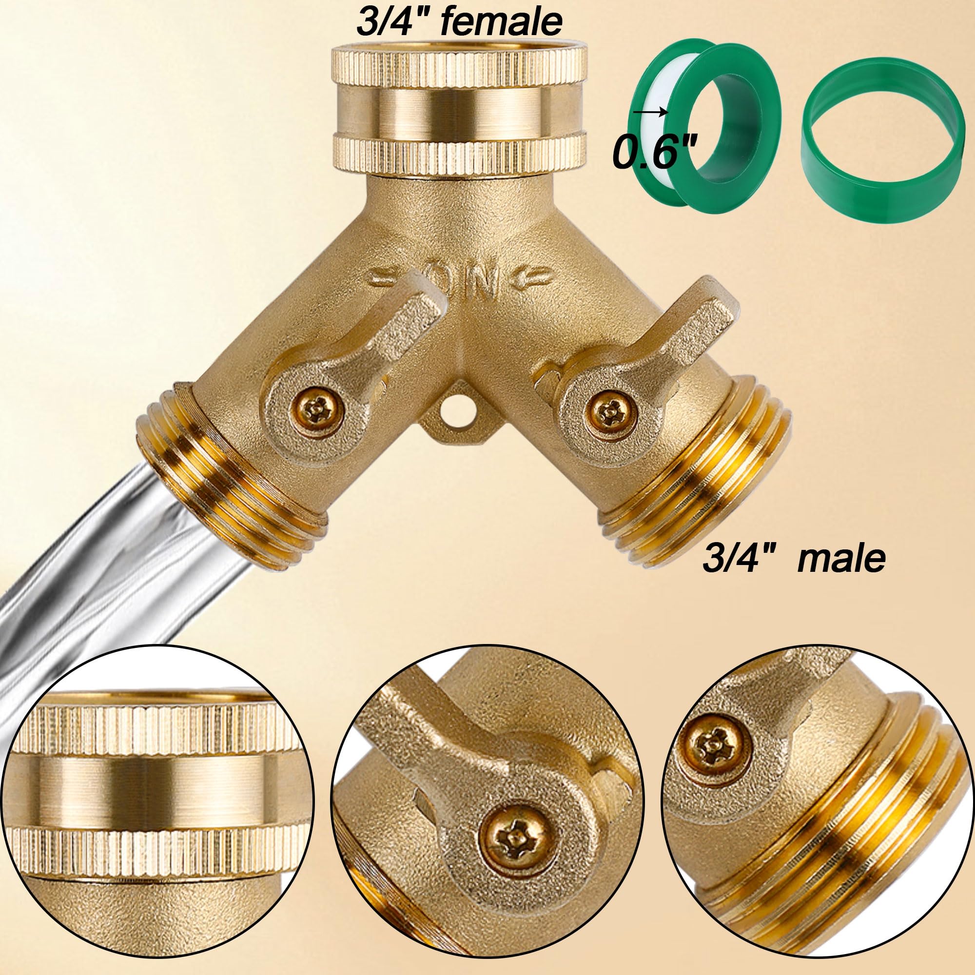 Triumpeek brass splitter showing dual shut-off valves for independent hose management.