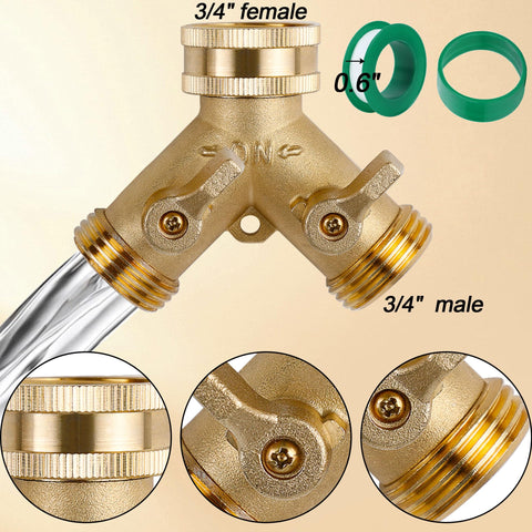 Triumpeek brass splitter showing dual shut-off valves for independent hose management.
