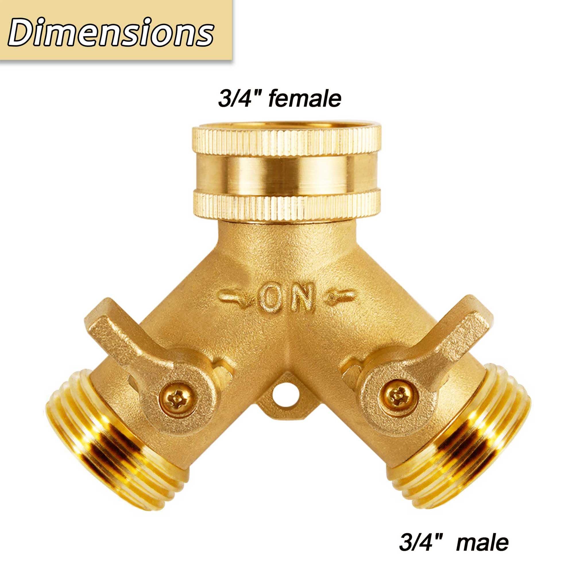 Triumpeek brass hose splitter side view highlights compact, sturdy design.