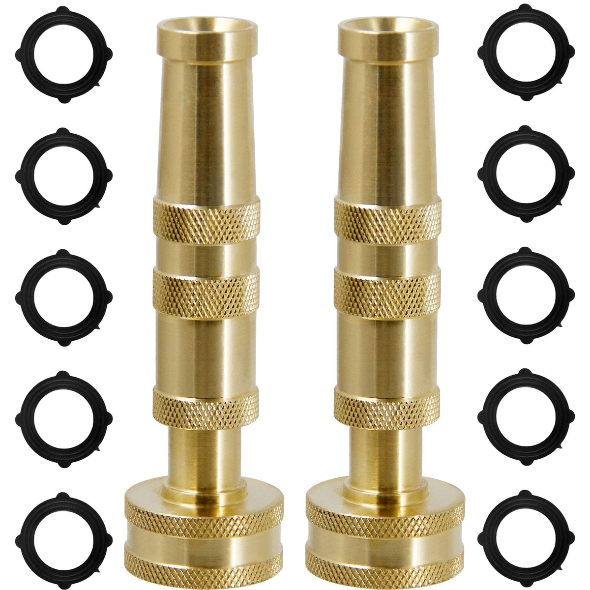 Triumpeek brass hose nozzle with jet spray for efficient cleaning.