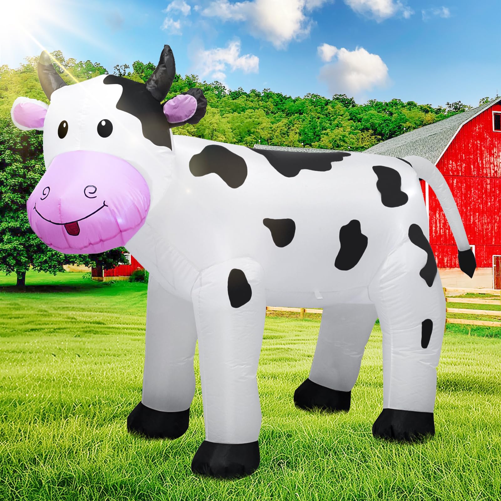 TRMESIA 6ft inflatable cow with LED lights for outdoor yard decoration