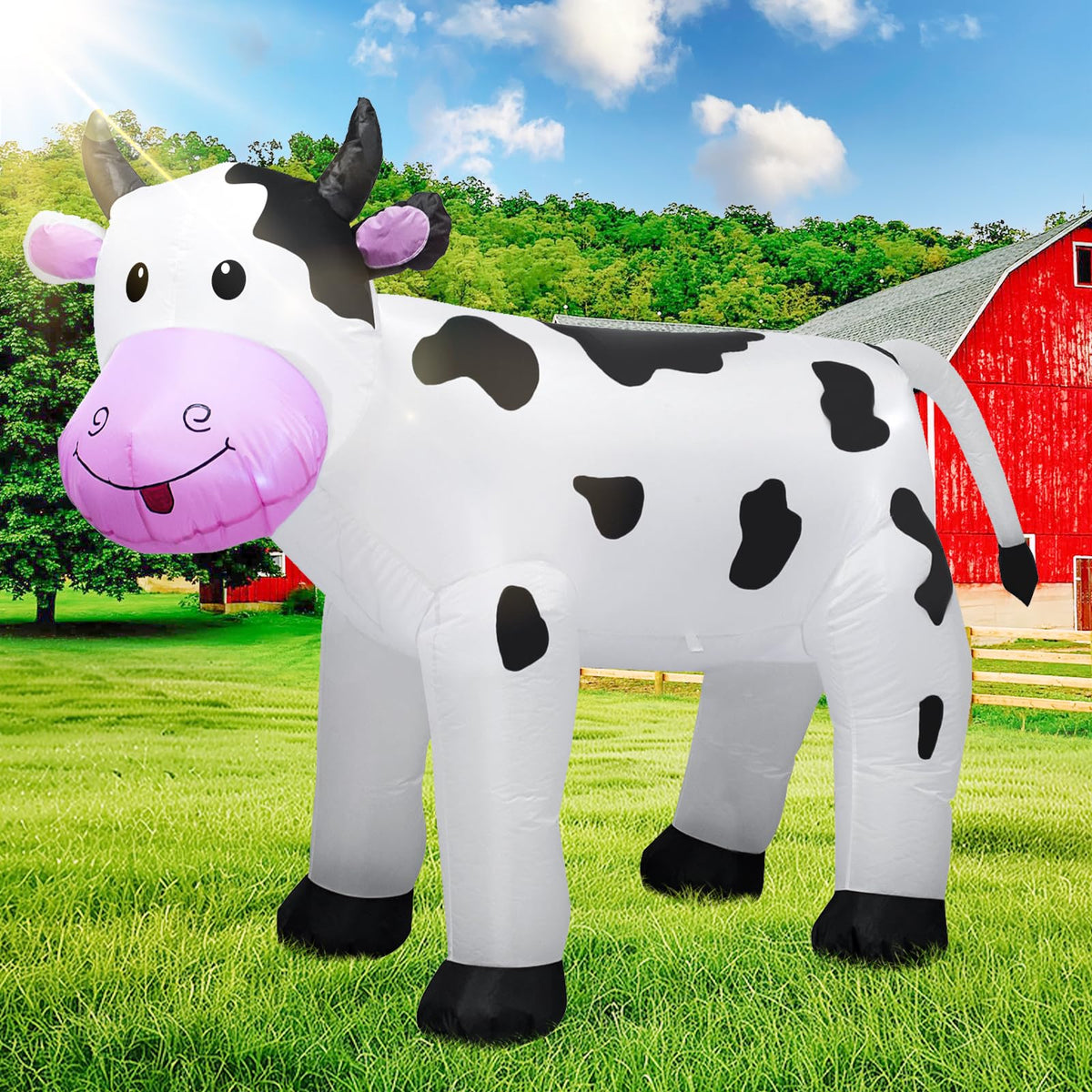 TRMESIA 6ft inflatable cow with LED lights for outdoor yard decoration