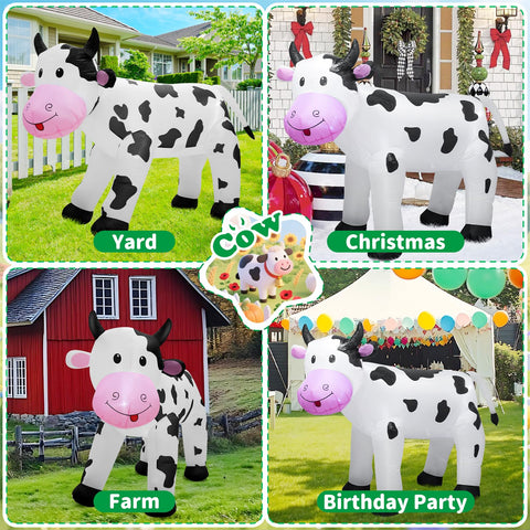 TRMESIA inflatable cow front view illuminated for festive yard display