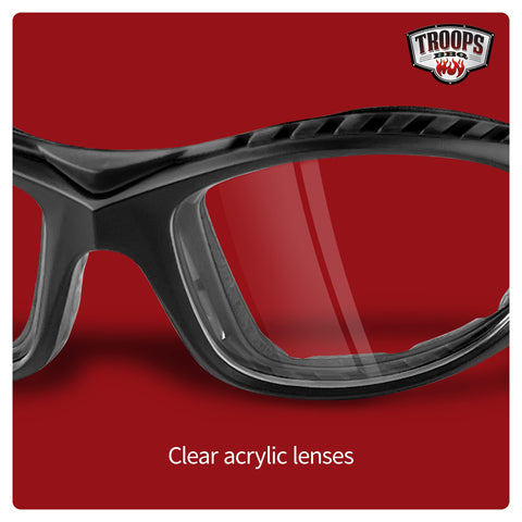 TROOPS BBQ safety glasses shield eyes from smoke and grease splatters during grilling.