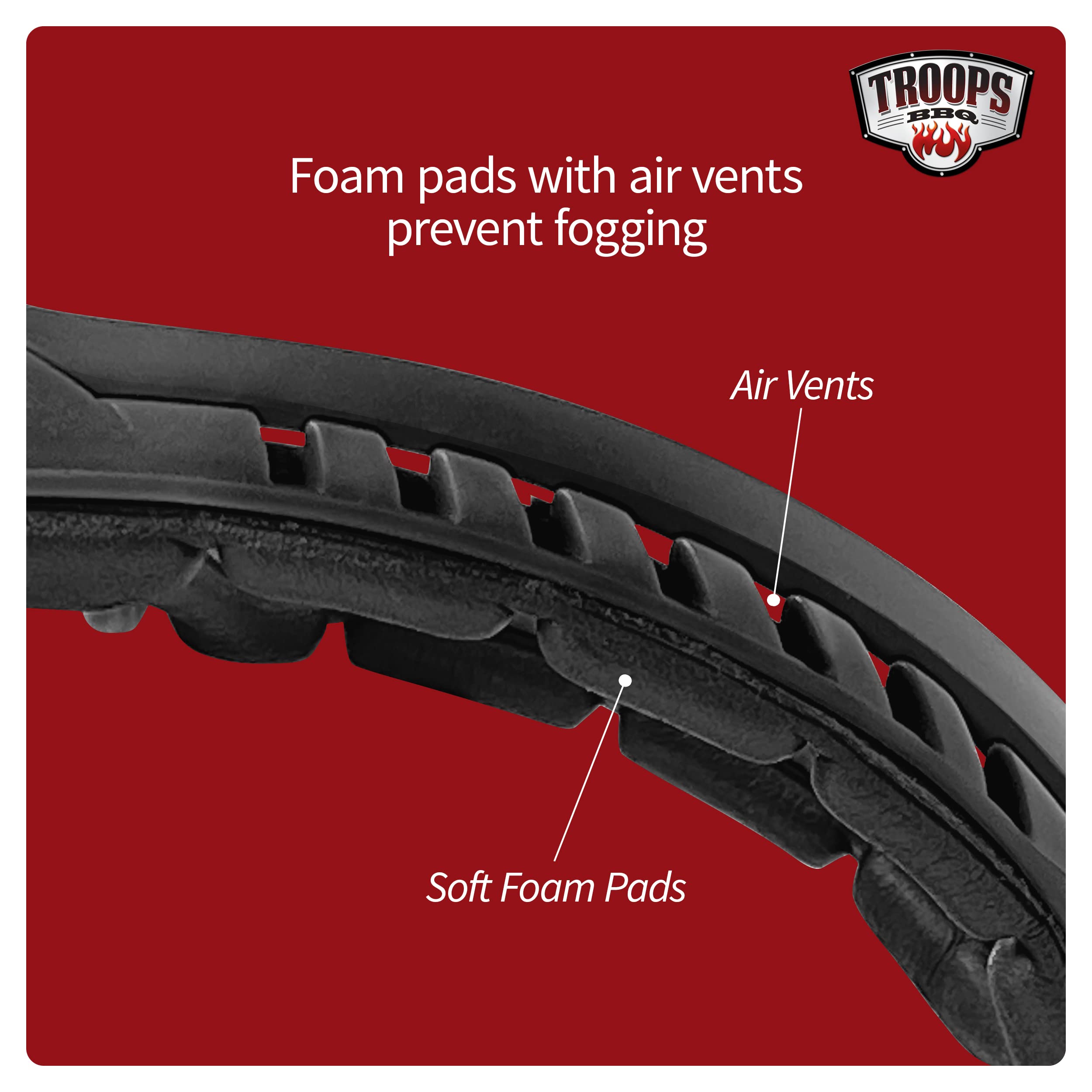 TROOPS BBQ eye protection comes with protective case and cleaning cloth for storage.