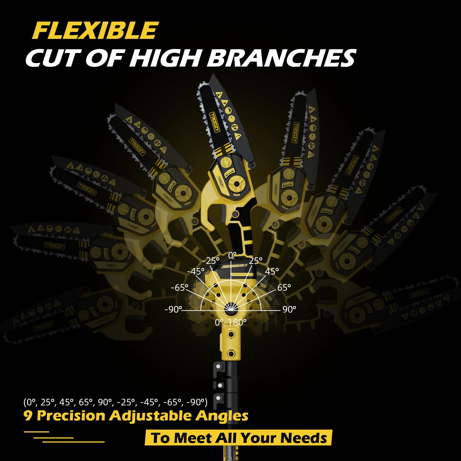 TROOZY 180-degree head pivots for precise angle cuts