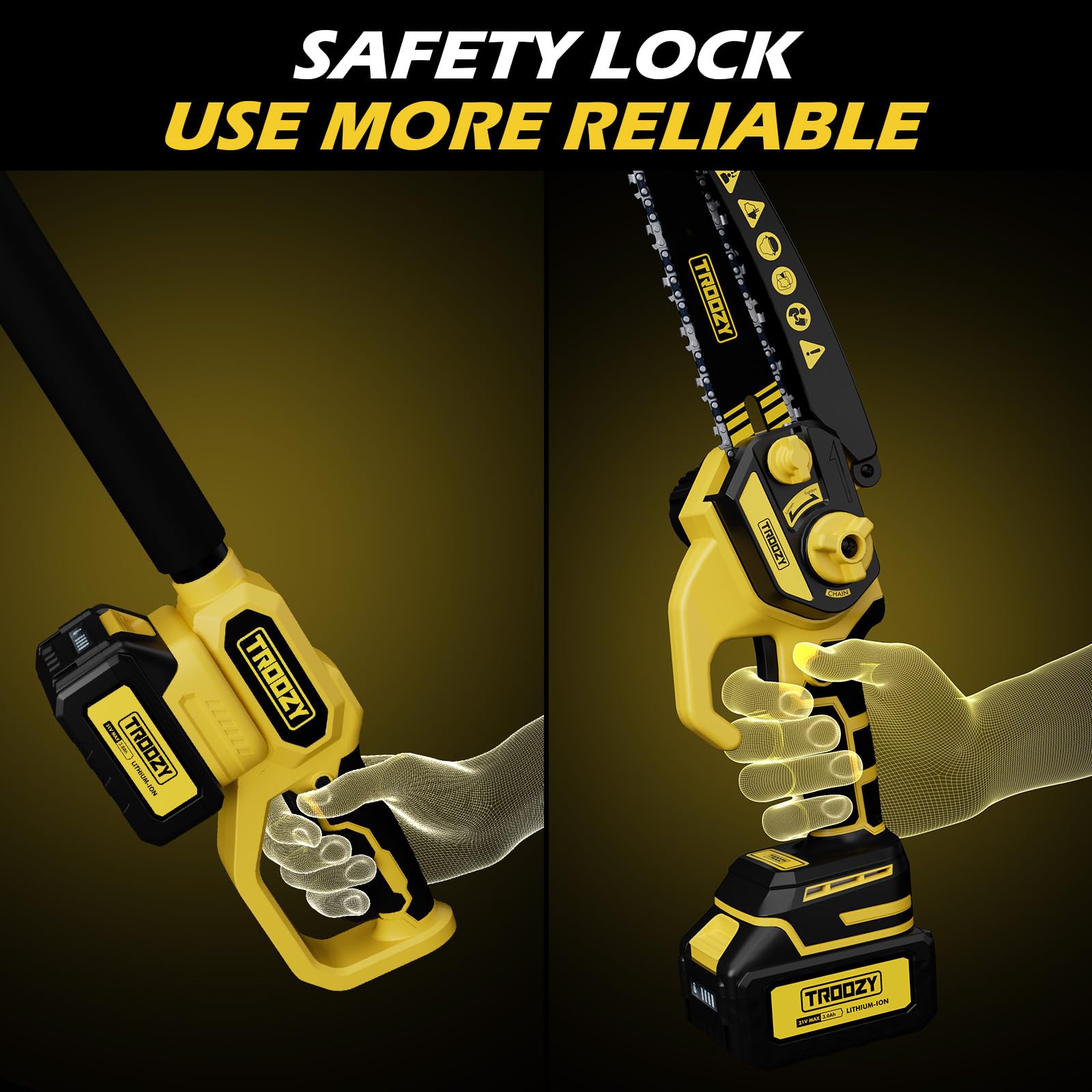 TROOZY tool-free chain tensioning keeps setup quick and stable