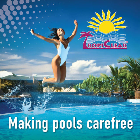 TropiClear stabilizer used in an above-ground pool setup for simple dosing