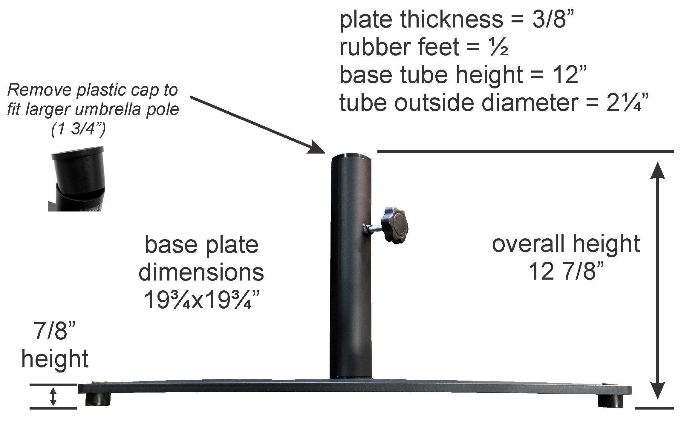 Tropishade steel base side view highlights its low-profile under 1 inch