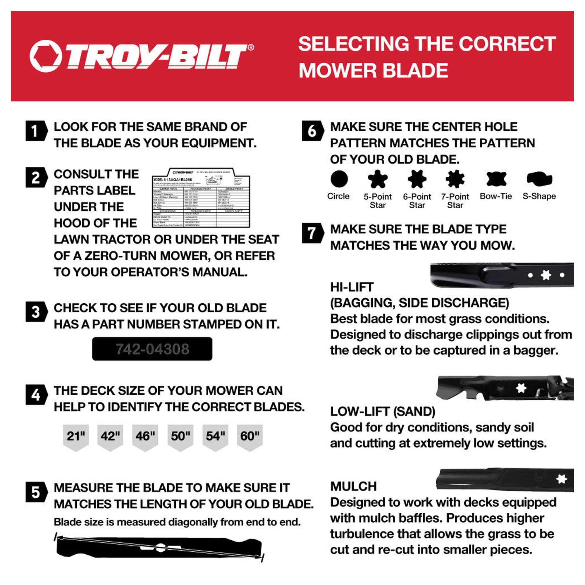 Troy-Bilt factory-tested blade ensures precise fit and durability.