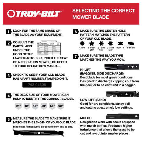Troy-Bilt factory-tested blade ensures precise fit and durability.