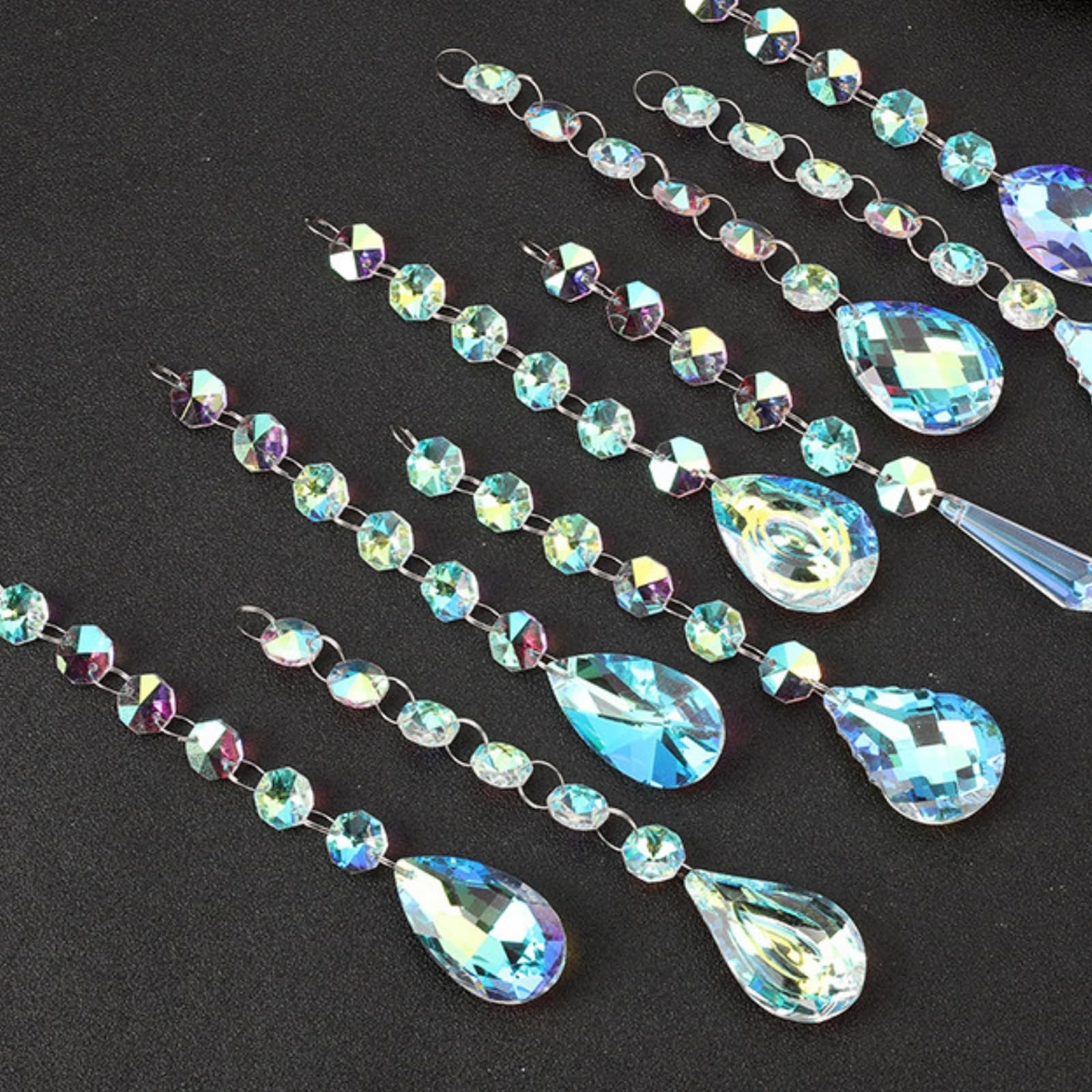 Troyune suncatcher assembly with crystal beads casting rainbows in sunlight