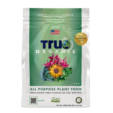 True Organic All Purpose Plant Food bag front showing eco-friendly packaging for garden nourishment.