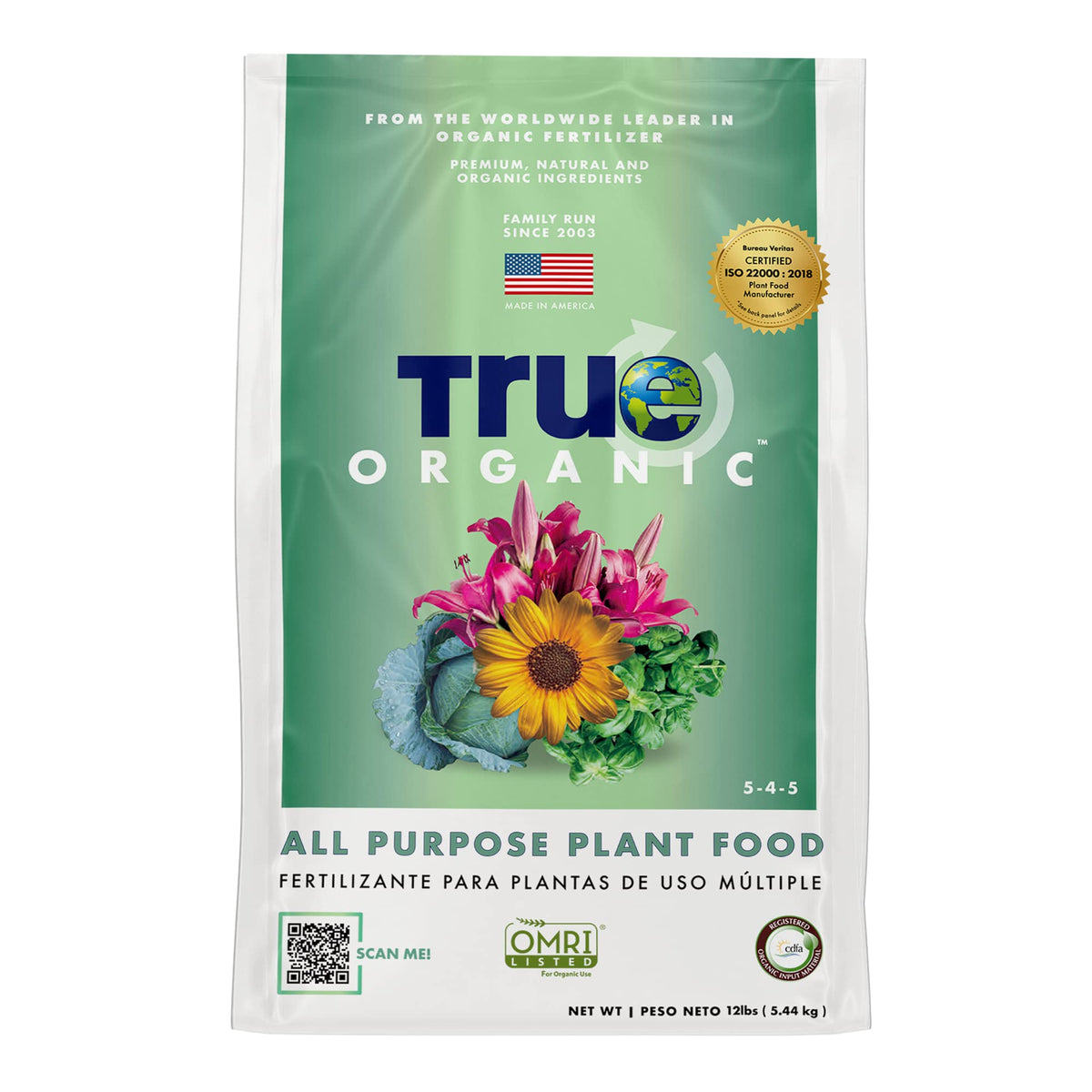 True Organic All Purpose Plant Food bag front view, eco-friendly fertilizer for vibrant garden growth.