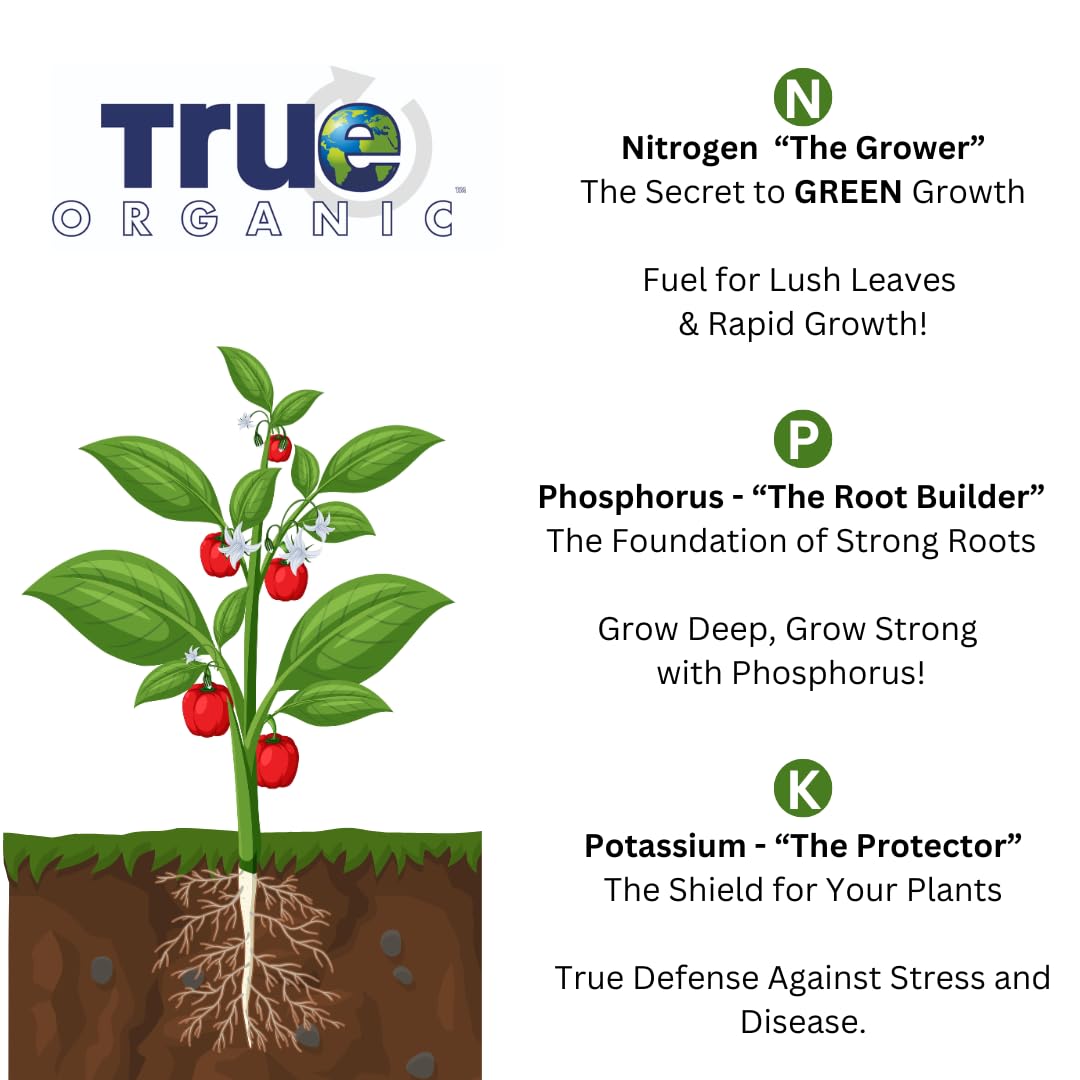 True Organic Bone Meal with soil sample, demonstrating consistent calcium and nutrient delivery.