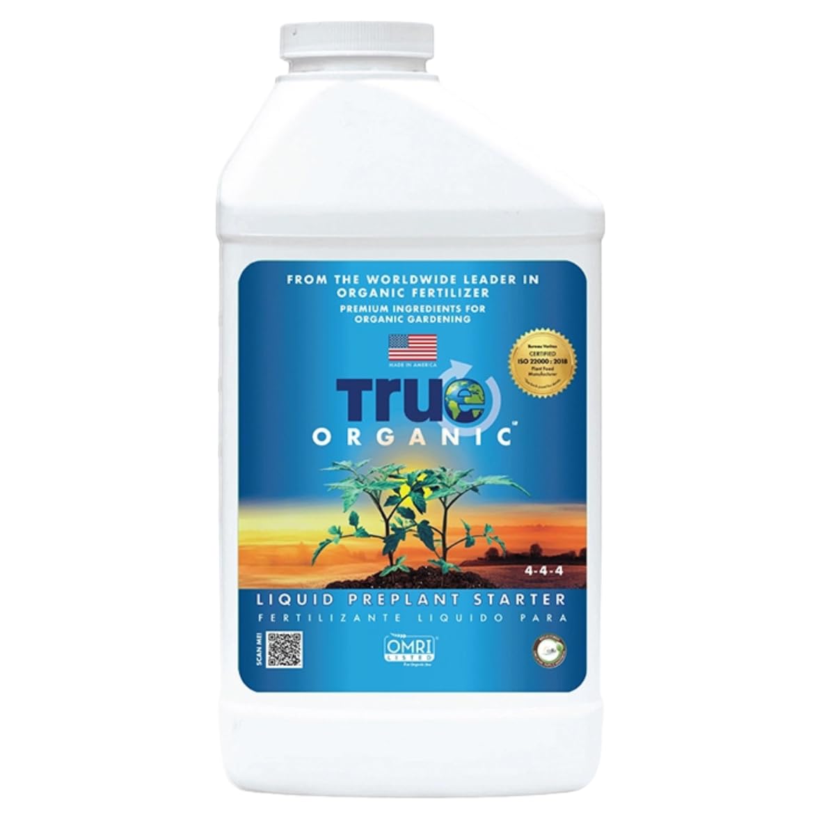 True Organic Liquid Preplant Starter bottle provides seedling nourishment for healthy establishment.