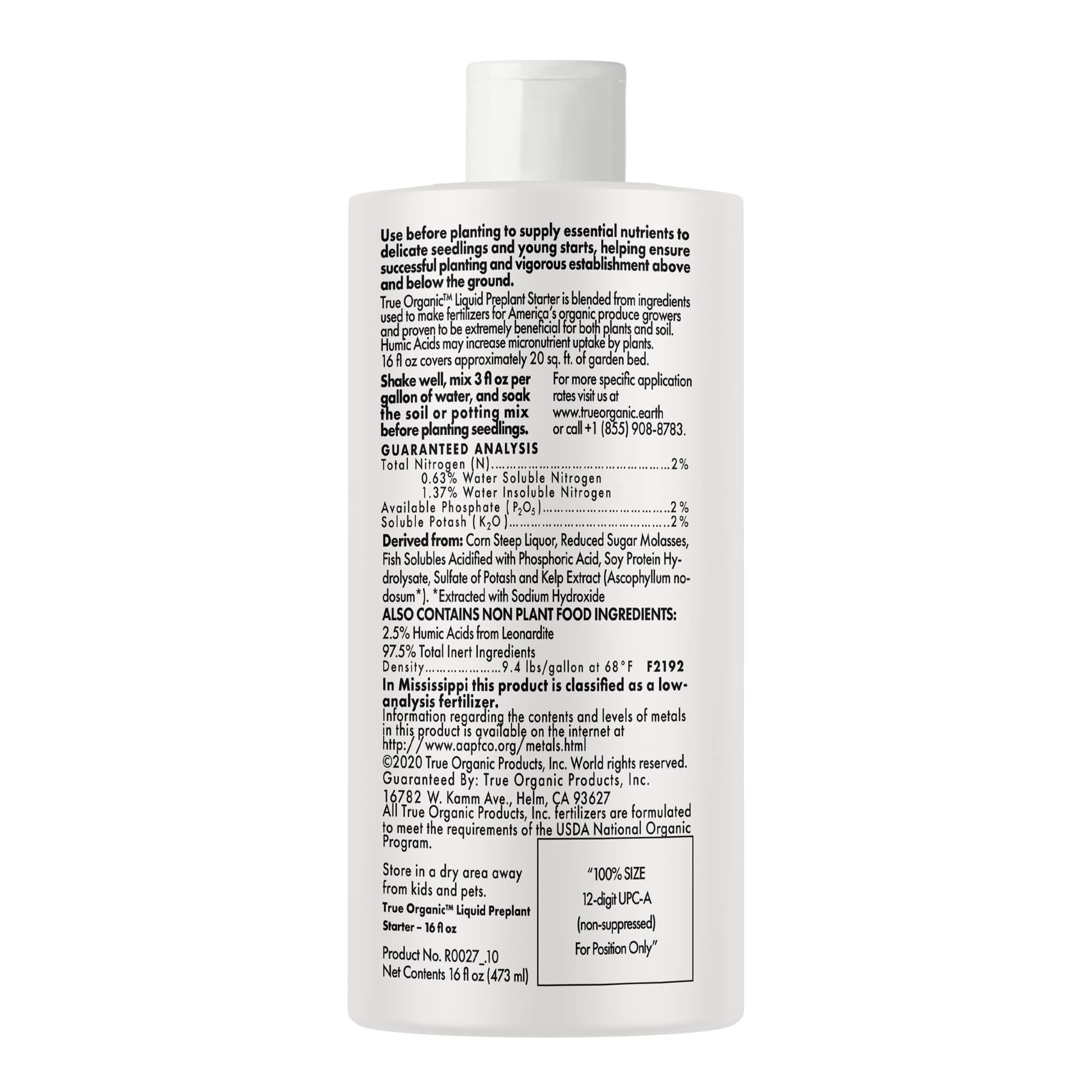 True Organic Preplant Starter diluted in water supports root uptake