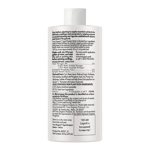 True Organic Preplant Starter diluted in water supports root uptake
