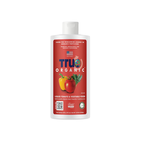 True Organic Liquid Tomato & Vegetable Food bottle top view for precise dosing.