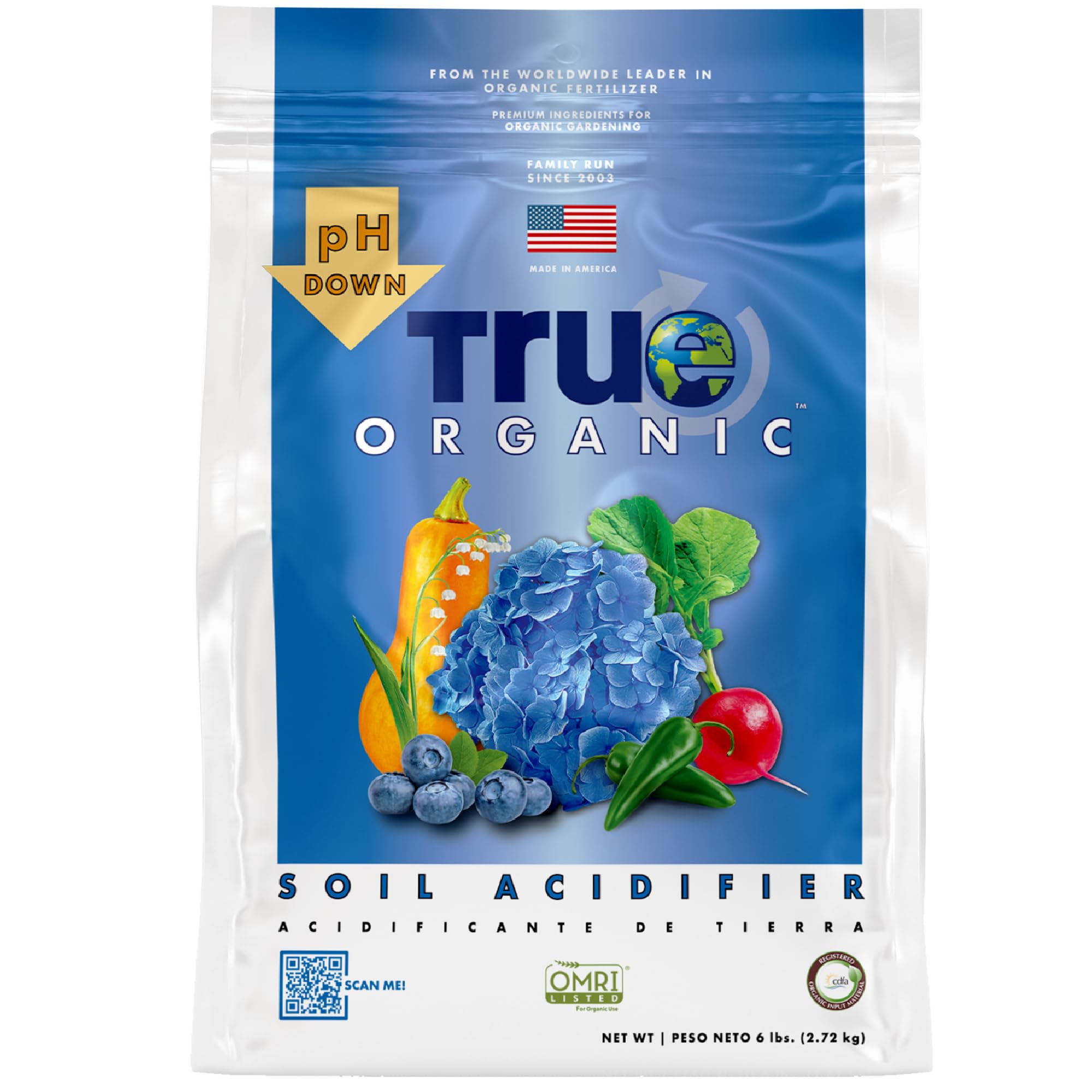 True Organic Soil Acidifier bag ready for garden use to lower pH