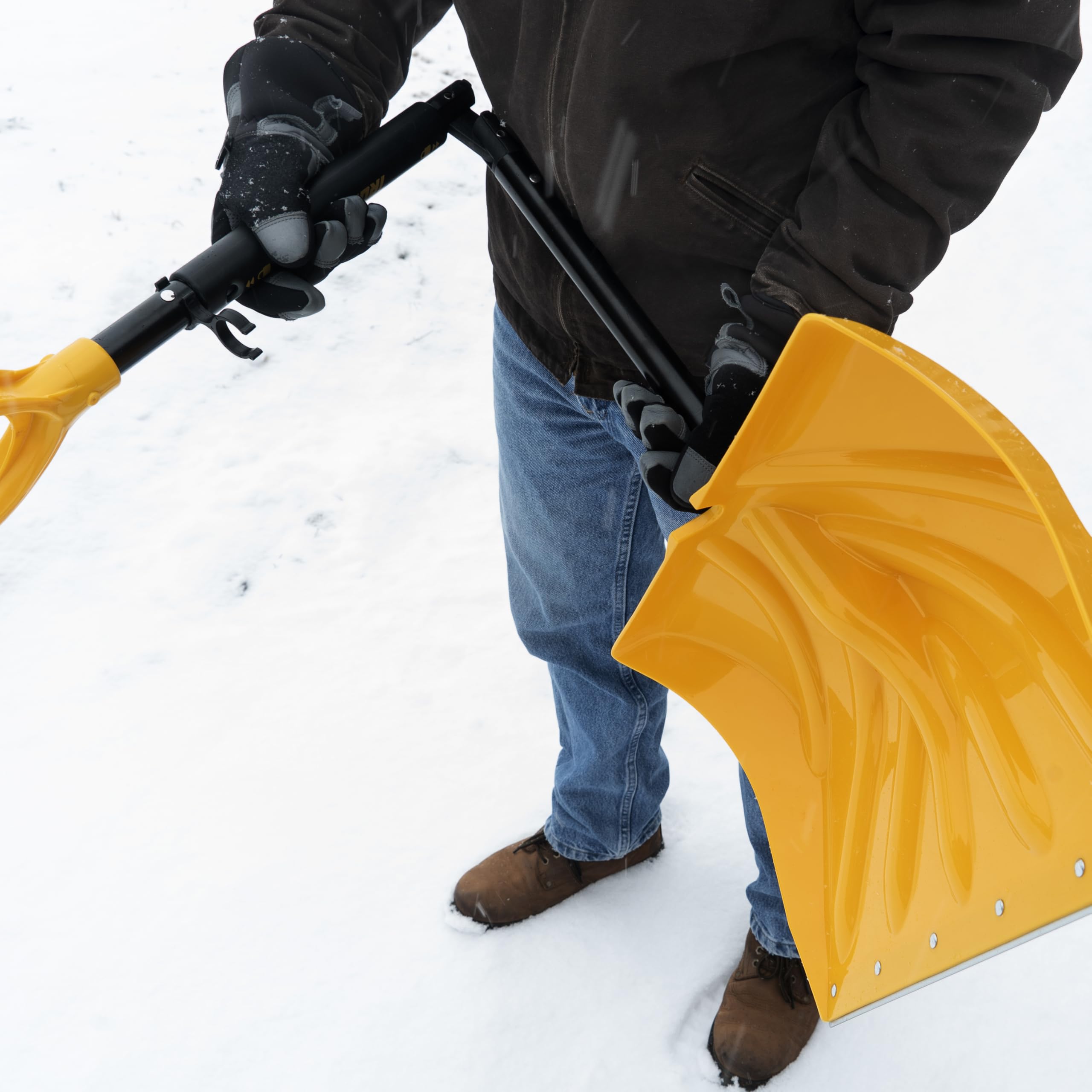 18-inch poly head ready to gather fluffy snow efficiently