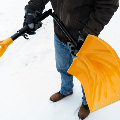 18-inch poly head ready to gather fluffy snow efficiently