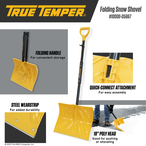Durable poly blade with wearstrip on a snow shovel edge