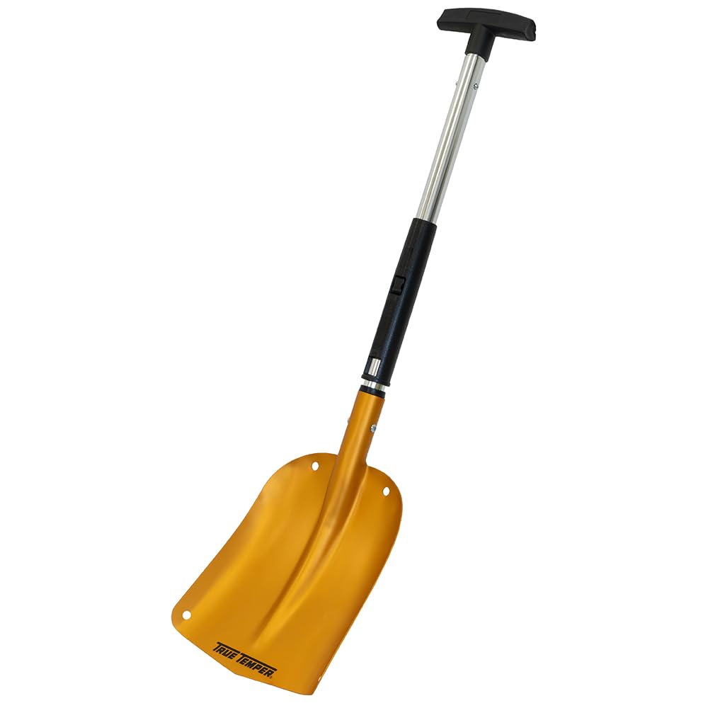 True Temper 3-in-1 shovel blade close-up, showing durable aluminum for snow tasks.