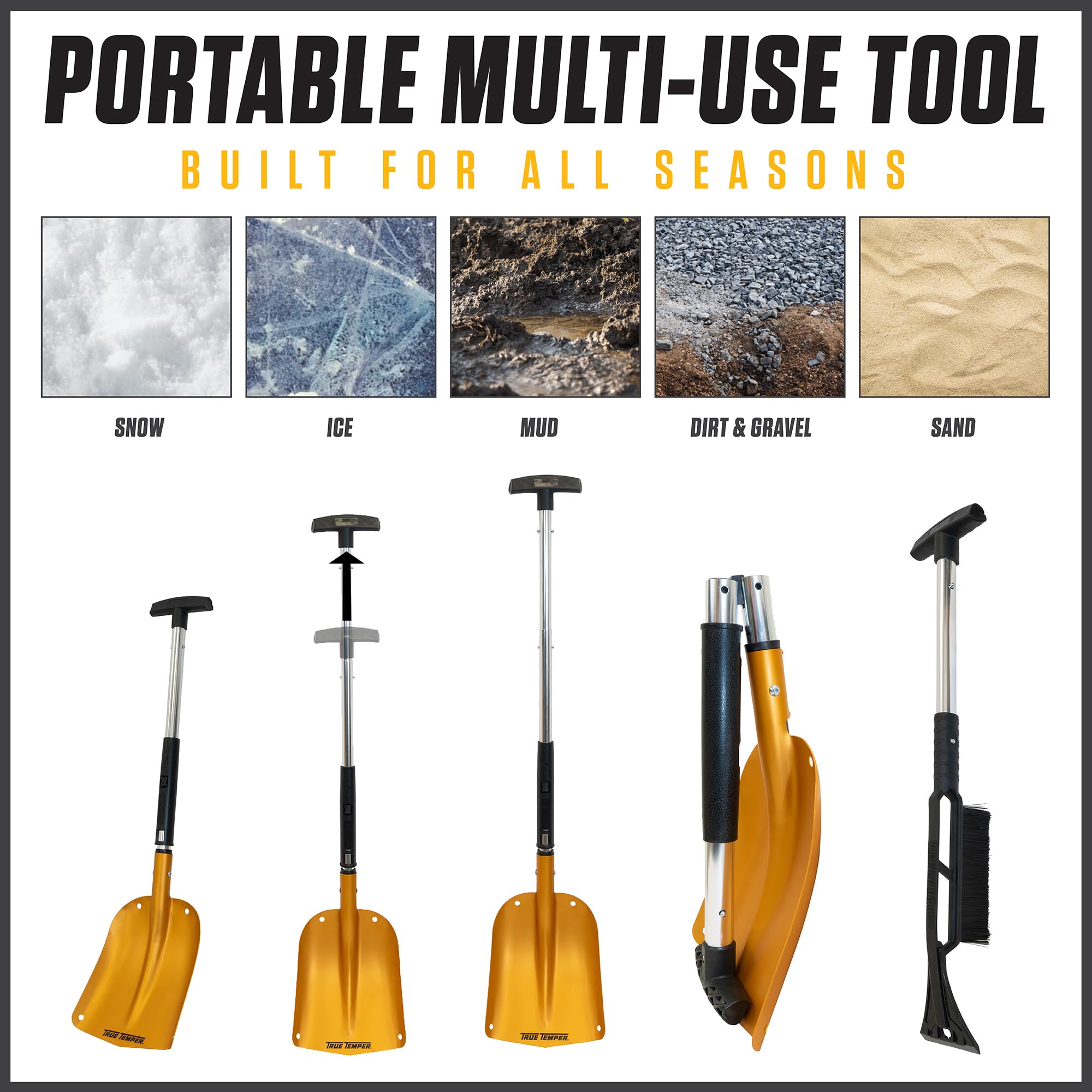 True Temper shovel clearing dirt and gravel on a windy day.