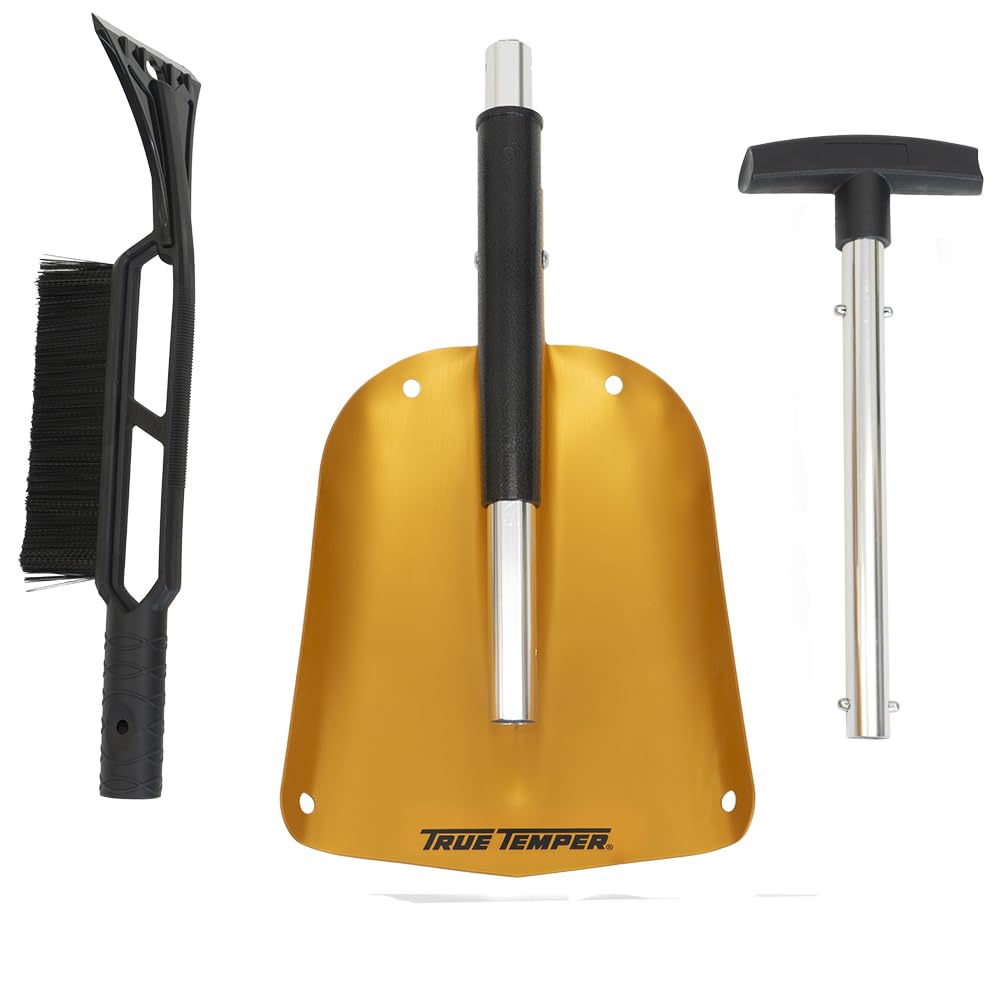 Snow removal action with True Temper shovel on packed snow.