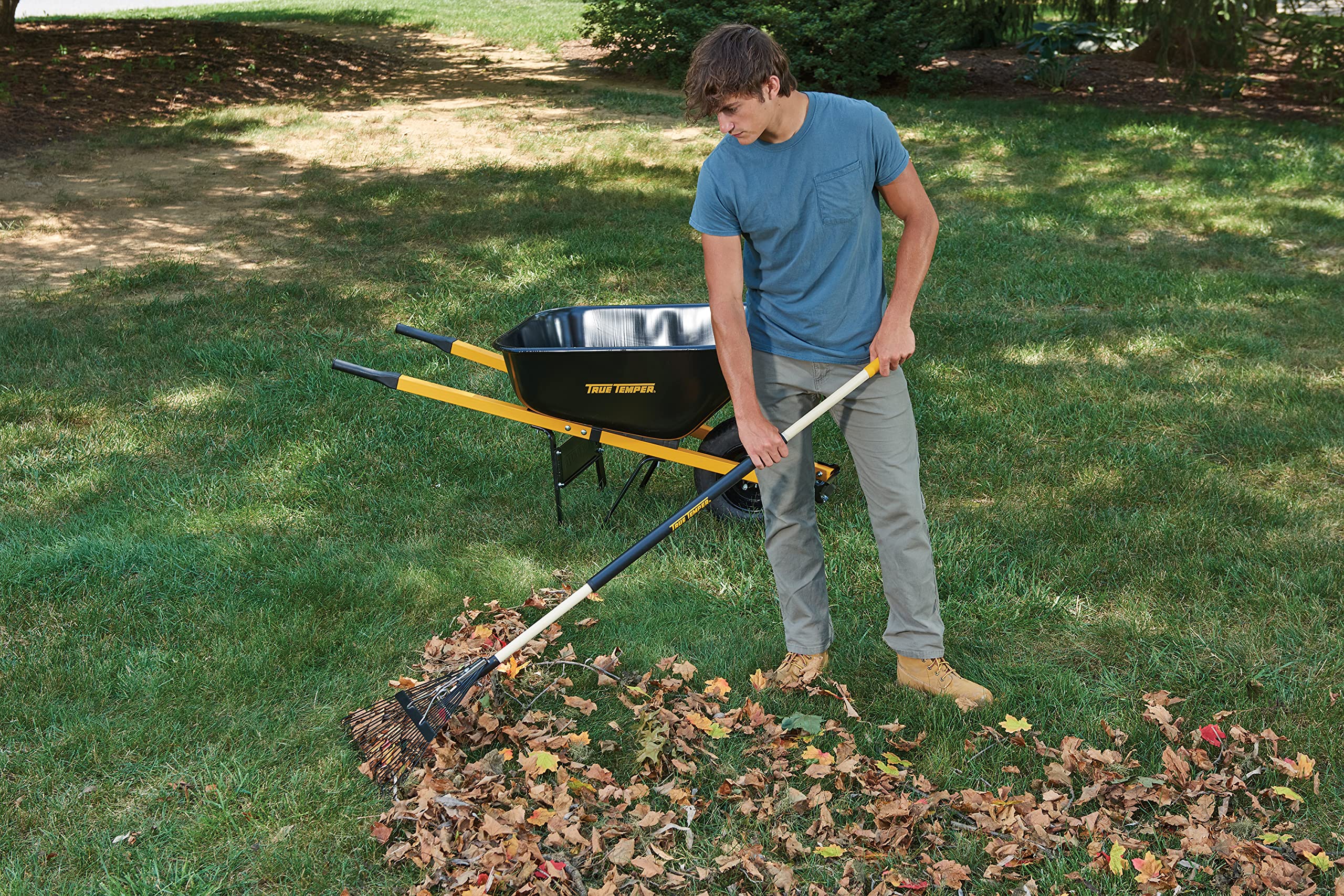 True Temper tines clearing debris across yard surfaces